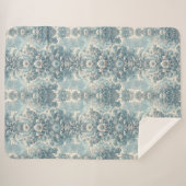 青ビクトリアン色の庭 | ヴィンテージフローラバロック シェルパブランケット (正面(横))