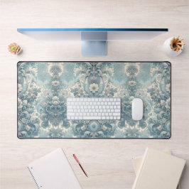 青ビクトリアン色の庭 | ヴィンテージフローラバロック デスクマット