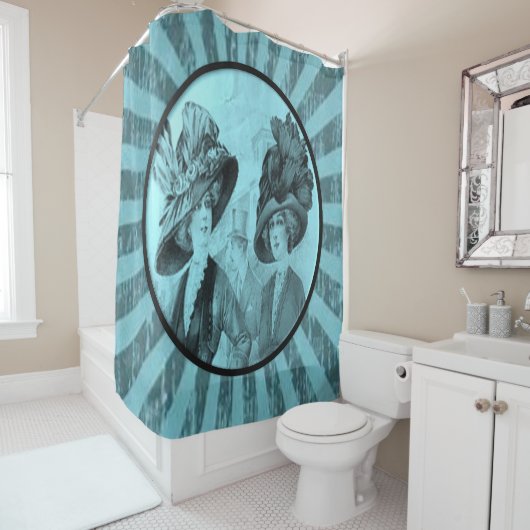 青ビクトリアン色の黒いショーカーテン シャワーカーテン (インサイチュ)