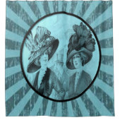 青ビクトリアン色の黒いショーカーテン シャワーカーテン (正面)