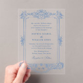 青ビクトリアン華美の猶予フローラ結婚枠 アクリル招待状 (インサイチュ (ポータブル))