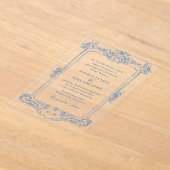 青ビクトリアン華美の猶予フローラ結婚枠 アクリル招待状 (レイダウン)