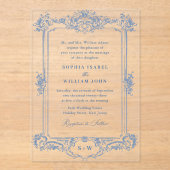 青ビクトリアン華美の猶予フローラ結婚枠 アクリル招待状 (正面)