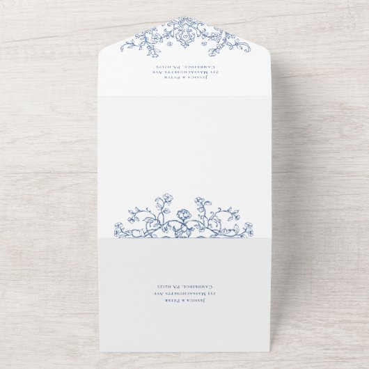 青ビクトリアン華美の猶予フローラ結婚枠 オールインワン招待状 (外側)