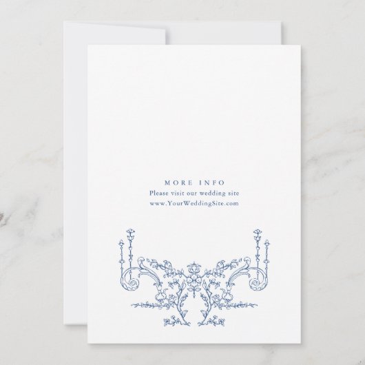 青ビクトリアン華美の猶予フローラ結婚枠 招待状 (裏面)
