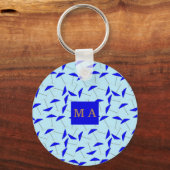 青ビーチの傘の繰り返しパターンのモノグラム キーホルダー (正面)