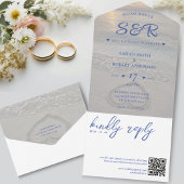 青ビーチハートQRコード結婚の オールインワン招待状