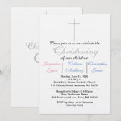 青ピンクの三つ子を洗礼 招待状 (正面/裏面)