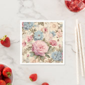 青ピンクの花柄のナプキン スタンダードカクテルナプキン (インサイチュ)