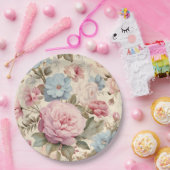 青ピンクの花柄ペーパープレート ペーパープレート (パーティー)