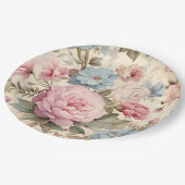 青ピンクの花柄ペーパープレート ペーパープレート (アングル)