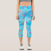 青ピンクカラフルの葉柄 カプリレギンス (正面)