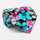 青ピンク白黒の水彩の花  ネクタイ (ロール)