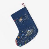青ファンキーい宇宙猫 スモールクリスマスストッキング (裏面 (吊り時))