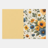 青ファンキーと黄色のヴィンテージフローラのハーフ・ミックス ラッピングペーパーシート (正面2)