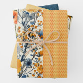 青ファンキーと黄色のヴィンテージフローラのハーフ・ミックス ラッピングペーパーシート (インサイチュ)