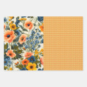 青ファンキーと黄色のヴィンテージフローラのハーフ・ミックス ラッピングペーパーシート (正面3)