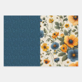 青ファンキーと黄色のヴィンテージフローラのハーフ・ミックス ラッピングペーパーシート (正面2)
