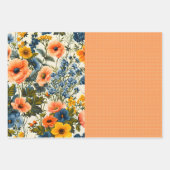 青ファンキーと黄色のヴィンテージフローラのハーフ・ミックス ラッピングペーパーシート (正面3)