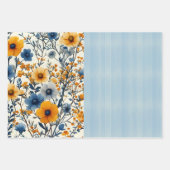 青ファンキーと黄色のヴィンテージフローラのハーフ・ミックス ラッピングペーパーシート (正面)