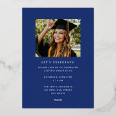 青ファンキーモダン金ゴールド卒業発表 箔招待状 (裏面)