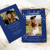 青ファンキーモダン金ゴールド卒業発表 箔招待状