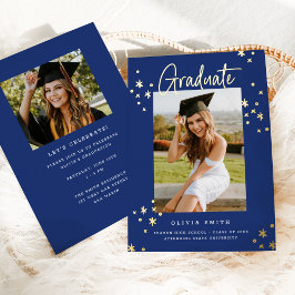 青ファンキーモダン金ゴールド卒業発表 箔招待状