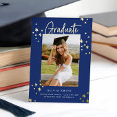 青ファンキーモダン金ゴールド卒業発表 箔招待状