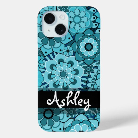 青ファンキーレトロ花柄 Case-Mate iPhoneケース (裏面)