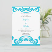 青ファンシーと白のスクロールアールデコ結婚 招待状 (スタンド正面)