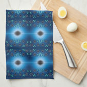 青ファンシーと黒の茶タオル キッチンタオル (四つ折り)