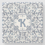 青ファンシーフローラグラフィックパーソナライズされたパターン ストーンコースター (正面)