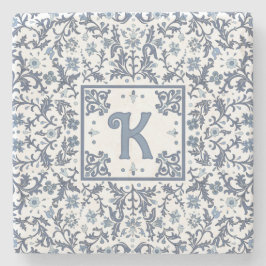 青ファンシーフローラグラフィックパーソナライズされたパターン ストーンコースター