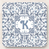 青ファンシーフローラパーソナライズされた コースター (正面)