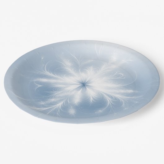 青ファンシー上の白い雪の結晶 ペーパープレート (アングル)