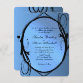 青ファンシー結婚式招待状 招待状 (正面/裏面)