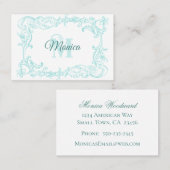 青ファンシー色の白バロック枠 名刺 (正面/裏面)