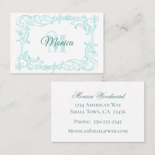 青ファンシー色の白バロック枠 名刺 (正面/裏面)