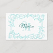 青ファンシー色の白バロック枠 名刺 (正面)