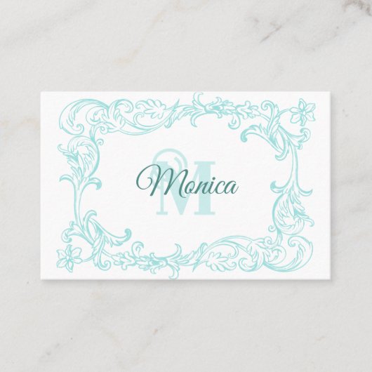 青ファンシー色の白バロック枠 名刺 (正面)
