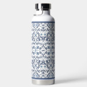 青ファンシー花柄パーソナライズされた ウォーターボトル (右面)