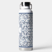 青ファンシー花柄パーソナライズされた ウォーターボトル (背面)