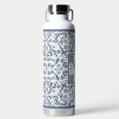 青ファンシー花柄パーソナライズされた ウォーターボトル (正面)