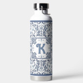 青ファンシー花柄パーソナライズされた ウォーターボトル (左面)