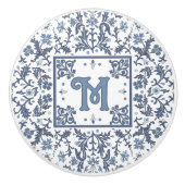 青ファンシー花柄パーソナライズされた セラミックノブ (正面)