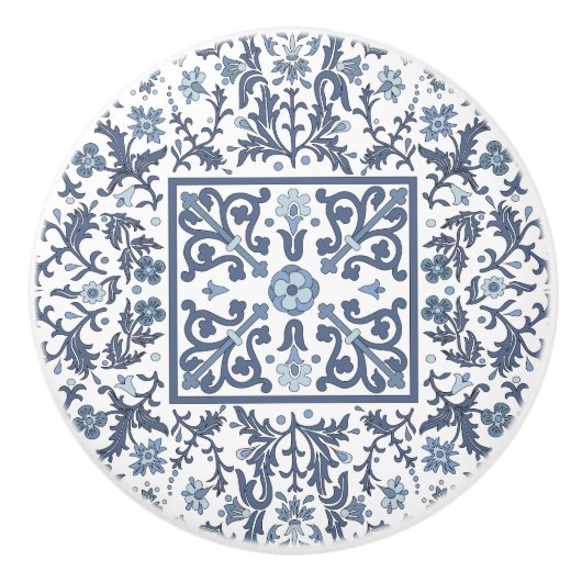 青ファンシー花柄 セラミックノブ (正面)