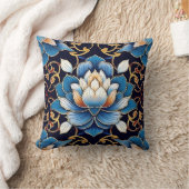 青ファンシー蓮タイル模様 クッション (ブランケット)