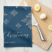 青フェイクいグレーのホイルの雪の結晶(ホイル実在ではない) キッチンタオル (四つ折り)