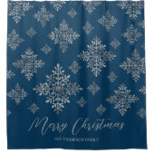 青フェイクいグレーのホイルの雪の結晶(ホイル実在ではない) シャワーカーテン (正面)