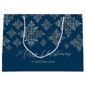 青フェイクいグレーのホイルの雪の結晶(ホイル実在ではない) ラージペーパーバッグ (正面)